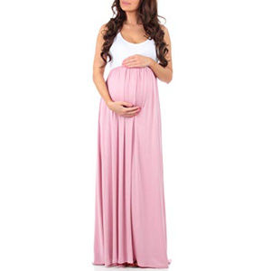 Pink and White Maxi Maternity Dress S